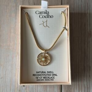 NWT Camila Coelho Gold Sunburst Opal Necklace  Natural Shell Reconstituted Opal